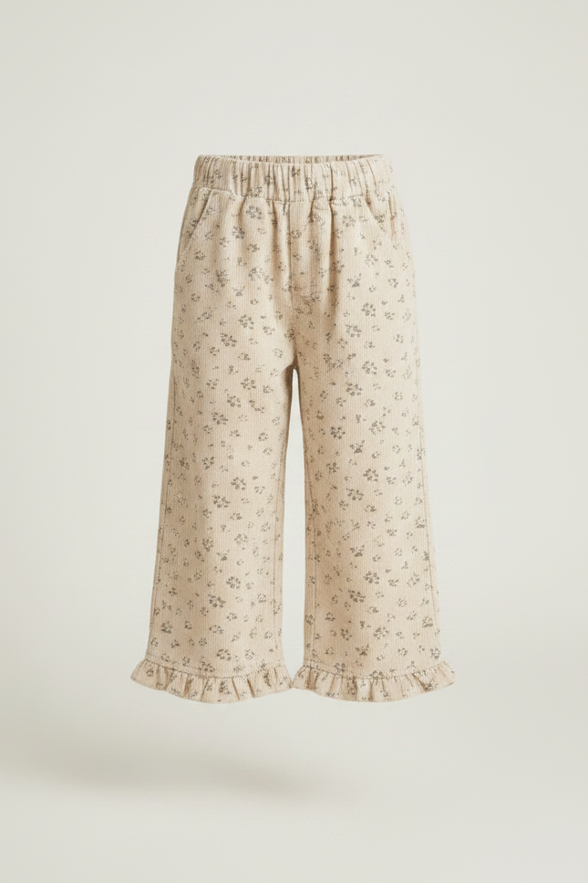 Pantalon Chino Beige Côtelé Ample Imprimé Floral Fille - Cordé - vue 3
