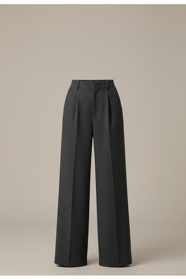 Pantalon Chino Gris Laine Ample Élégant Femme - vue 3