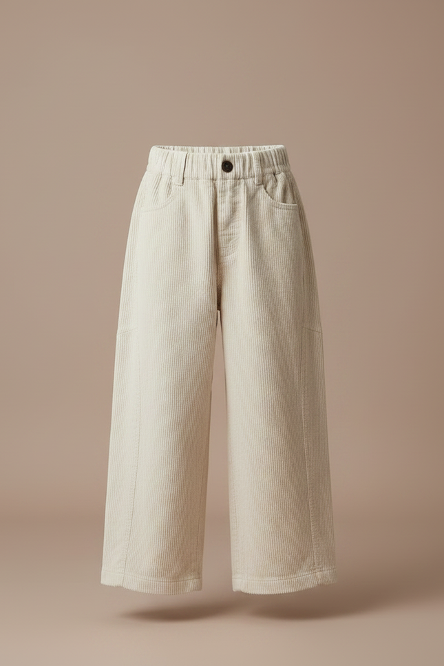 Pantalon Chino Côtelé Crème Ample Décontracté Enfant - Beige Cordé - vue 3