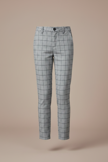 Pantalon Chino Carreaux Gris Slim Fille Décontracté - Gabardine - vue 3