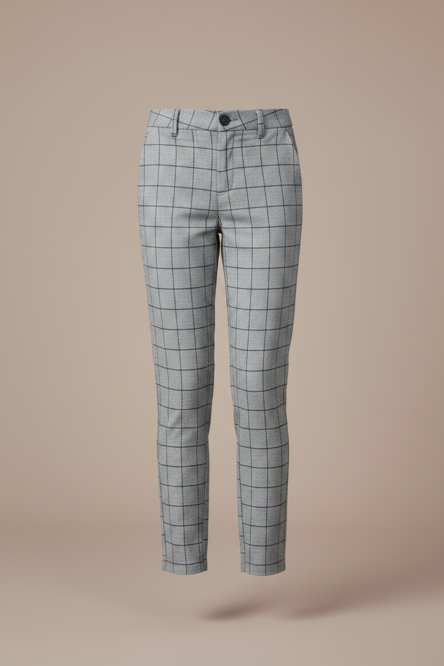 Pantalon Chino Carreaux Gris Slim Fille Décontracté - Gabardine - vue 3