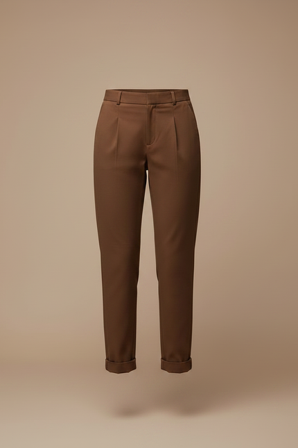 Pantalon Chino Marron Plissé Taille Haute Femme - Gabardine - vue 3