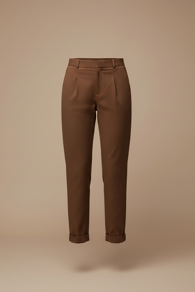 Pantalon Chino Marron Plissé Taille Haute Femme - Gabardine - vue 3