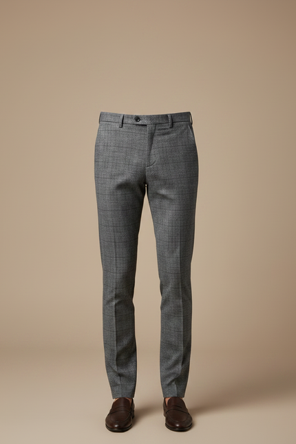 Pantalon Chino Gris Carreaux Slim Élégant Habillé Homme - Laine - vue 3
