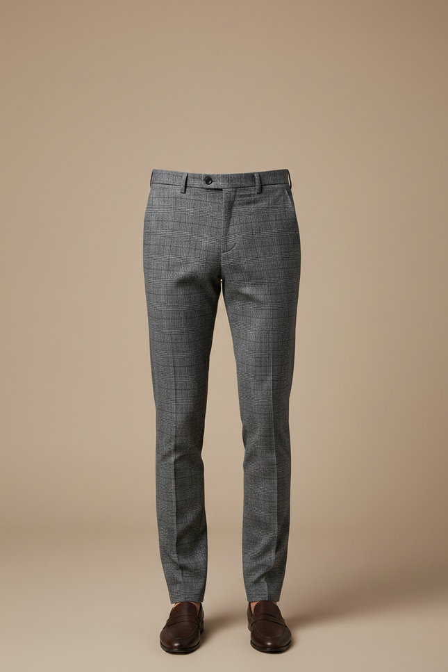 Pantalon Chino Gris Carreaux Slim Élégant Habillé Homme - Laine - vue 3