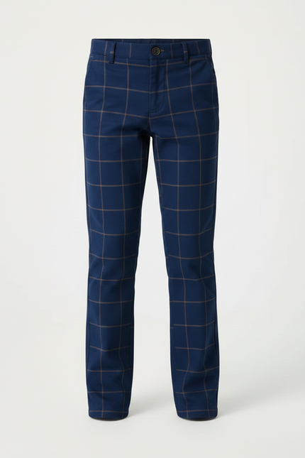 Pantalon Chino Bleu Marine Carreaux Marron Slim Garçon - Gabardine - vue 3