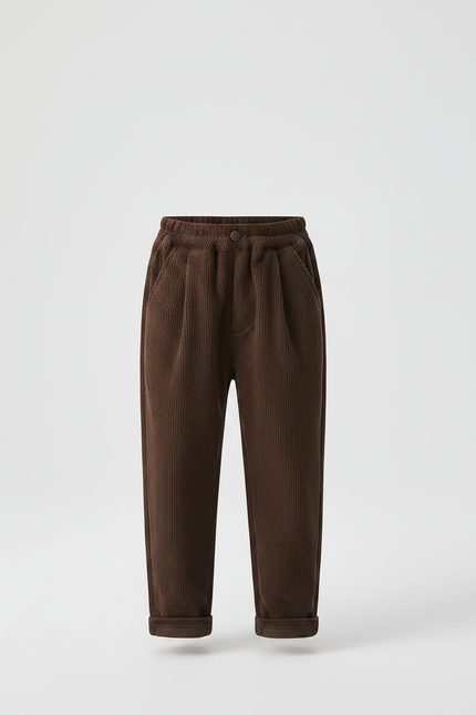 Pantalon Chino Garçon Marron Tapered Velours Côtelé Casual - Cordé - vue 3