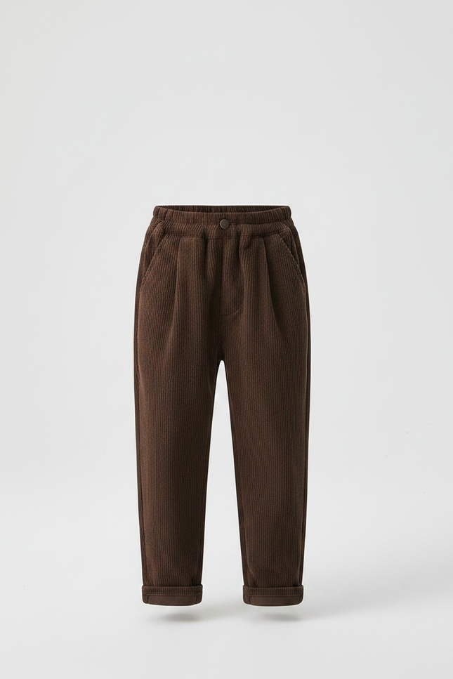 Pantalon Chino Garçon Marron Tapered Velours Côtelé Casual - Cordé - vue 3