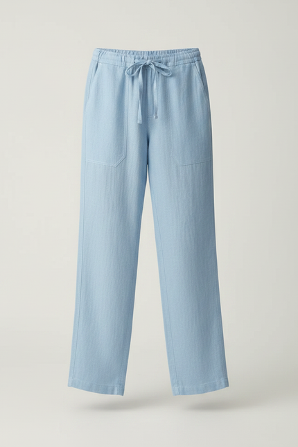 Pantalon Chino Bleu Ciel Lin Cordon Décontracté Fille - vue 3
