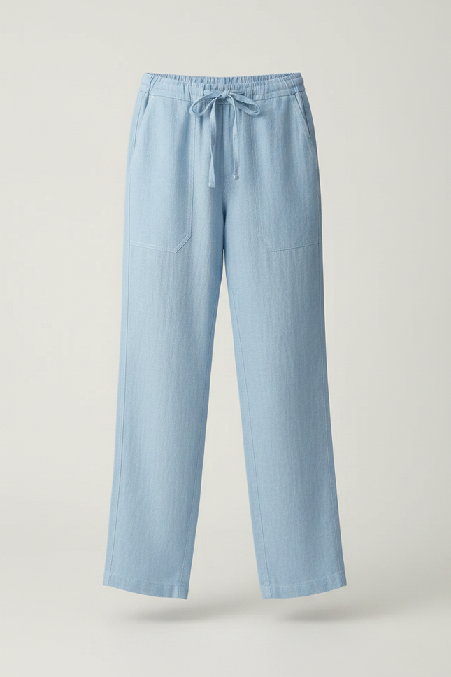 Pantalon Chino Bleu Ciel Lin Cordon Décontracté Fille - vue 3