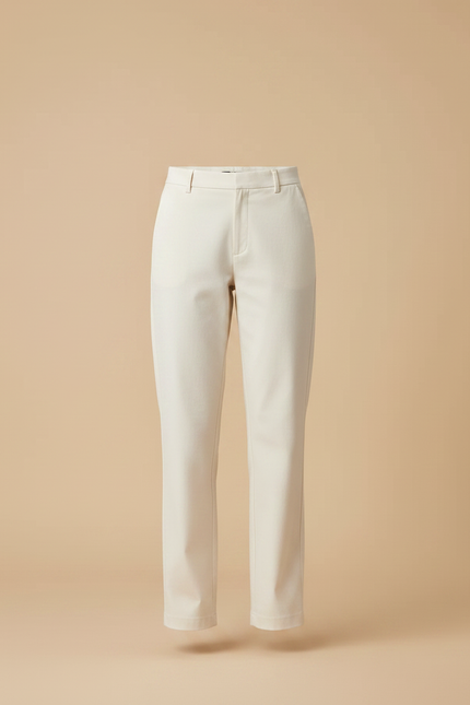 Pantalon Chino Crème Droit Décontracté Femme Élégant - Beige Gabardine - vue 3