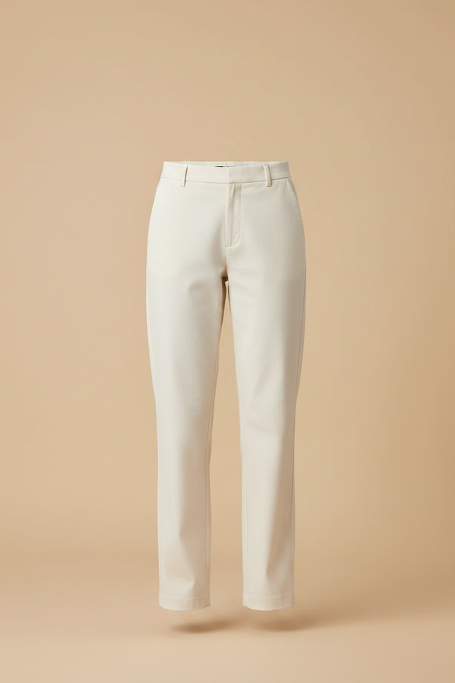 Pantalon Chino Crème Droit Décontracté Femme Élégant - Beige Gabardine - vue 3