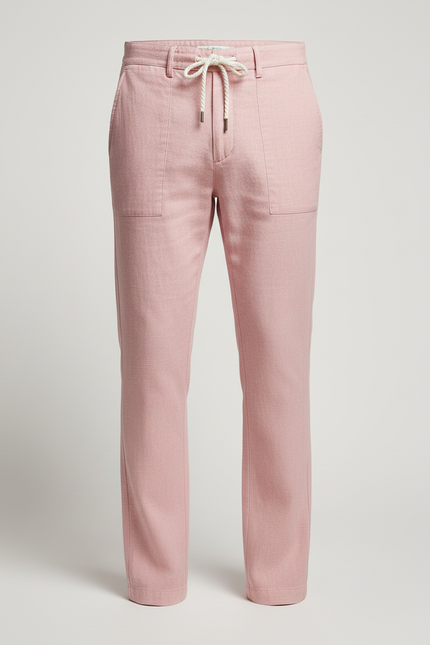 Pantalon Chino Rose Coton Lin Décontracté Cordon - vue 3