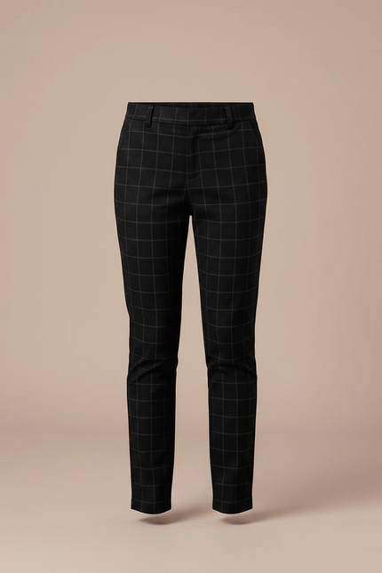 Pantalon Chino Noir Carreaux Slim Fille Élégant - Polyester - vue 3