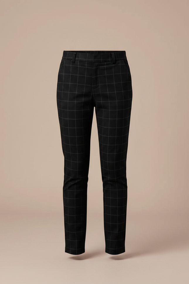 Pantalon Chino Noir Carreaux Slim Fille Élégant - Polyester - vue 3