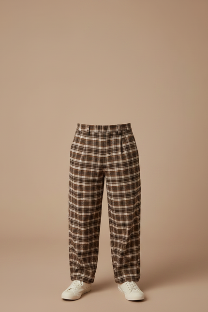 Pantalon Chino Marron Écossais Ample Chaud Garçon - Tweed - vue 3