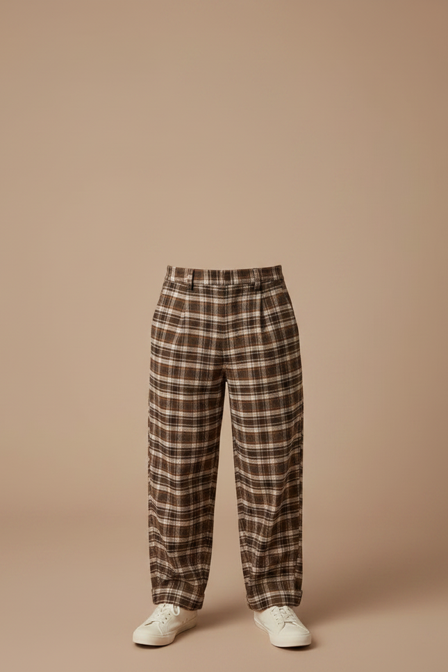 Pantalon Chino Marron Écossais Ample Chaud Garçon - Tweed - vue 3