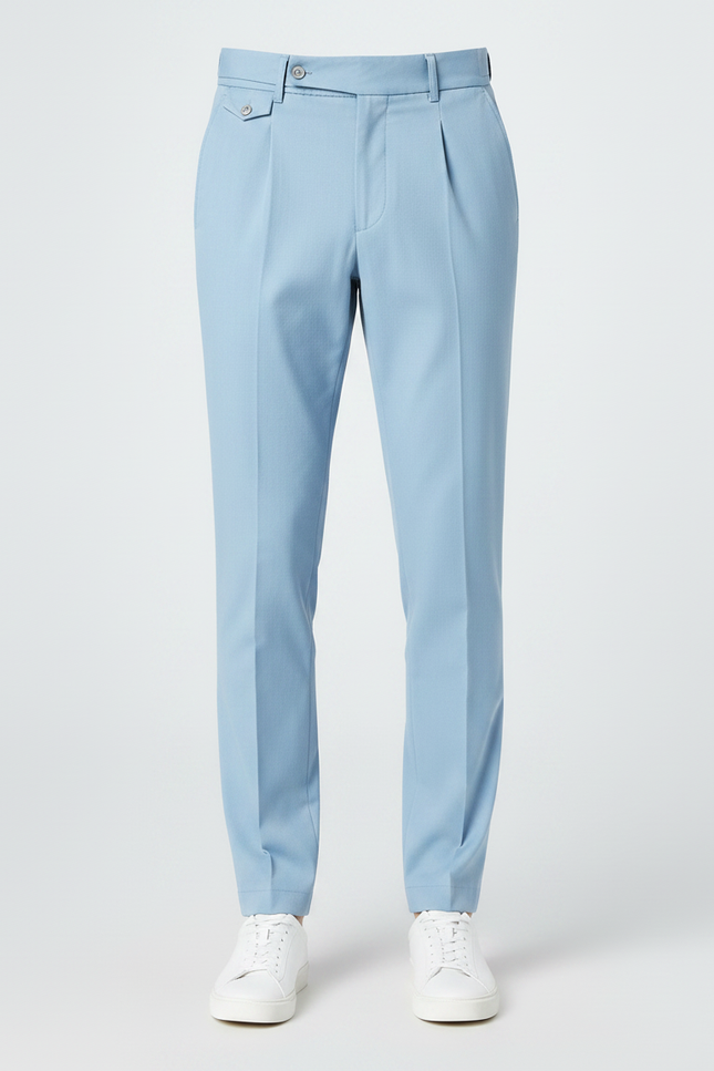 Pantalon Chino Bleu Ciel Plissé Slim Élégant Homme - Gabardine - vue 3