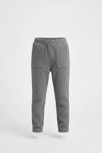 Pantalon Chino Gris Côtelé Enfant Confortable - Cordé - vue 3