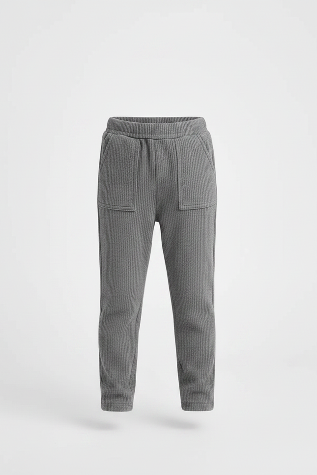 Pantalon Chino Gris Côtelé Enfant Confortable - Cordé - vue 3