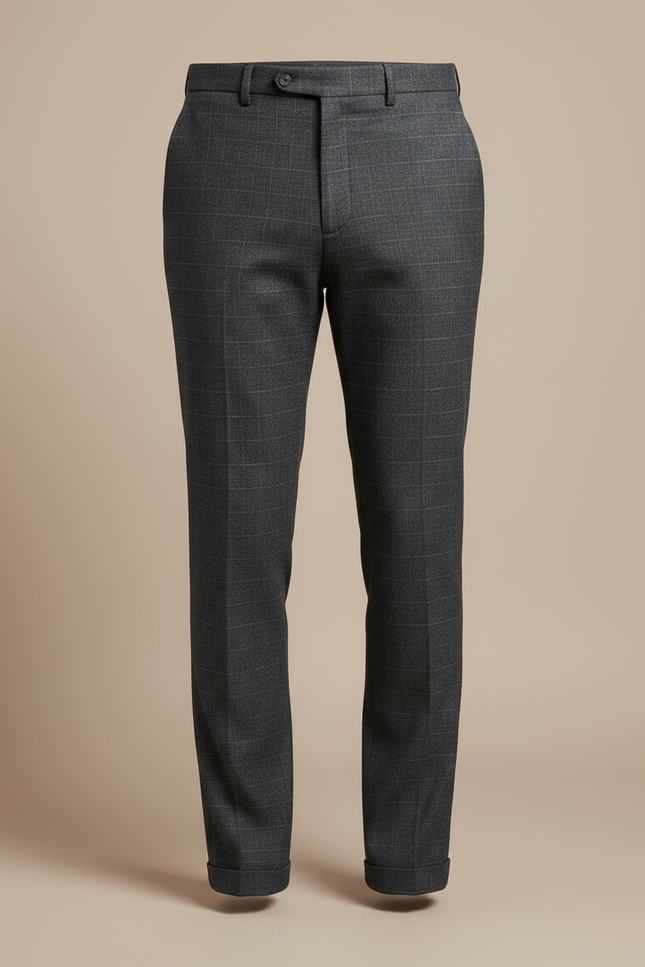 Pantalon Chino Gris Carreaux Slim Stretch Homme - Laine - vue 3