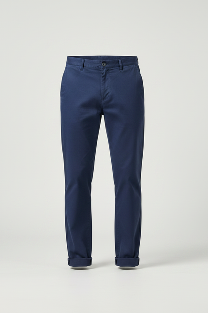 Pantalon Chino Regular Fit - Marine Coton - vue 3