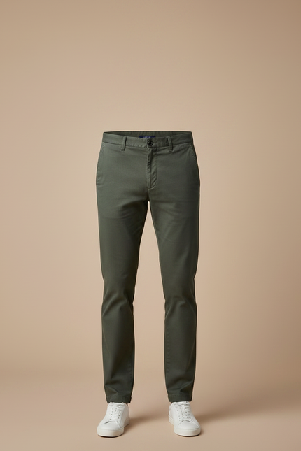 Pantalon Chino Vert Olive Coton Slim Décontracté Homme - Kaki - vue 3