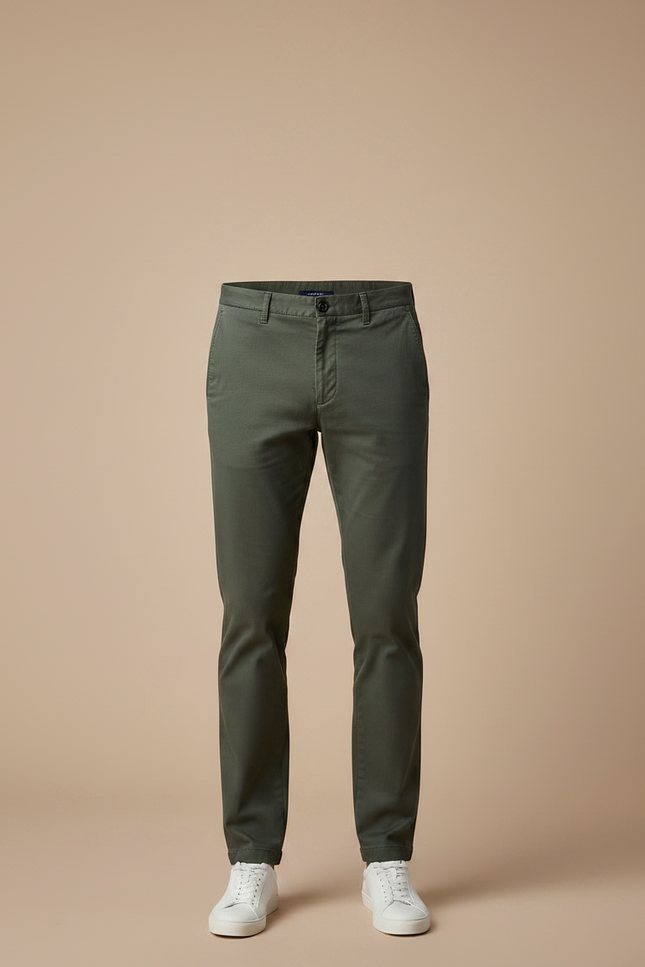 Pantalon Chino Vert Olive Coton Slim Décontracté Homme - Kaki - vue 3