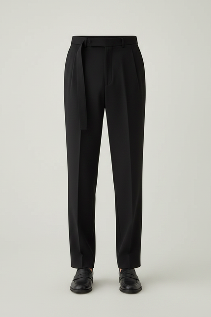 Pantalon Chino Noir Droit Ceinturé Élégant Homme - Gabardine - vue 3