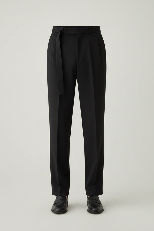 Pantalon Chino Noir Droit Ceinturé Élégant Homme - Gabardine - vue 3