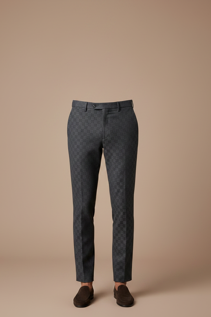 Pantalon Chino Gris Carreaux Élégant Slim Homme - Laine - vue 3