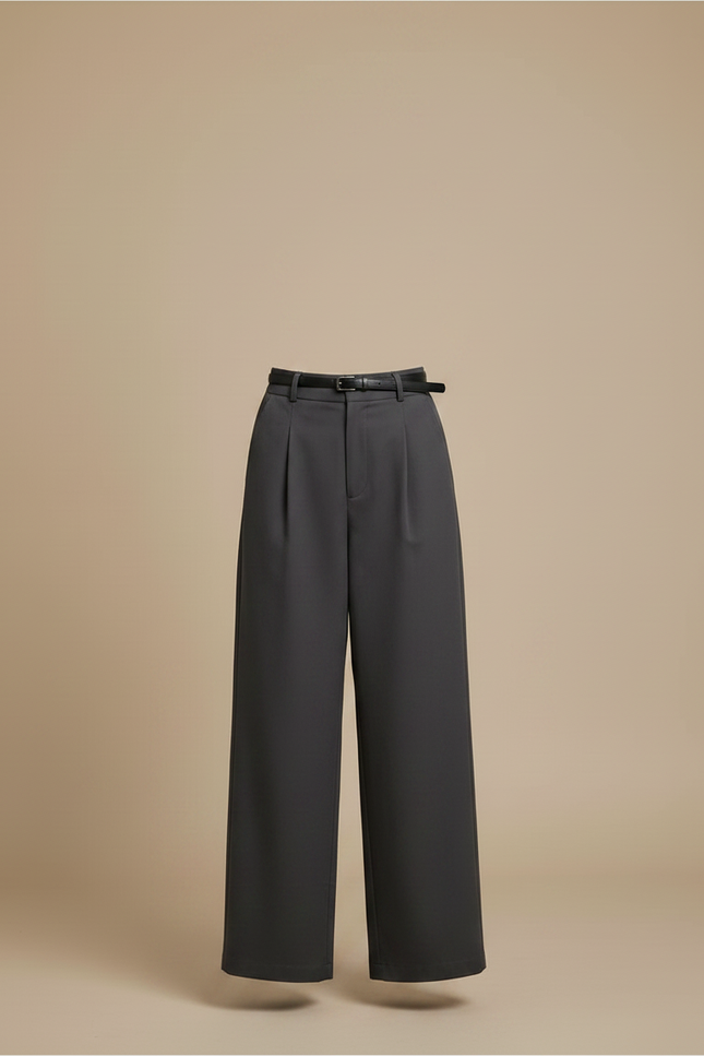 Pantalon Chino Gris Ample Plissé Élégant Femme - Gabardine - vue 3