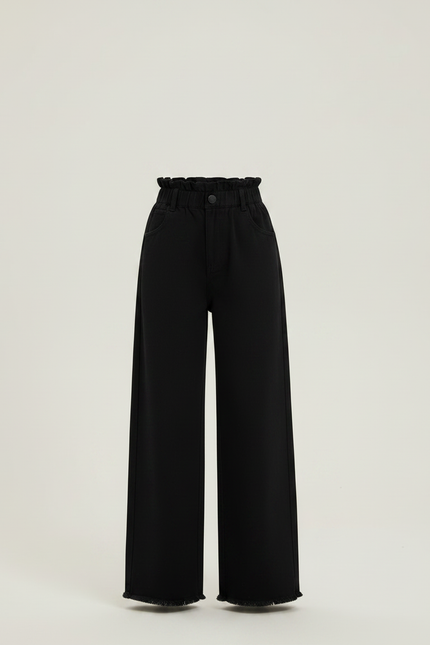 Pantalon Chino Noir Ample Taille Haute Fille - Jean - vue 3