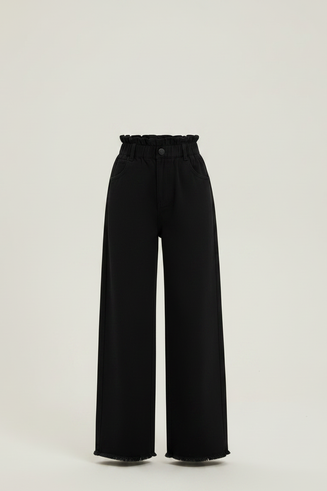 Pantalon Chino Noir Ample Taille Haute Fille - Jean - vue 3