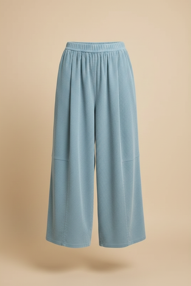 Pantalon Chino Côtelé Large Bleu Ciel Confortable Femme - Cordé - vue 3