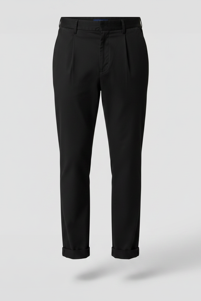 Pantalon Chino Noir Plissé Coton Élégant Homme - vue 3