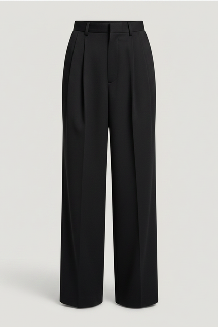 Pantalon Chino Noir Plissé Ample Fluide Femme - Polyester - vue 3