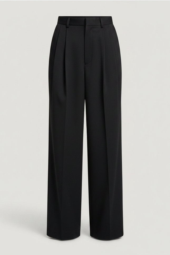 Pantalon Chino Noir Plissé Ample Fluide Femme - Polyester - vue 3