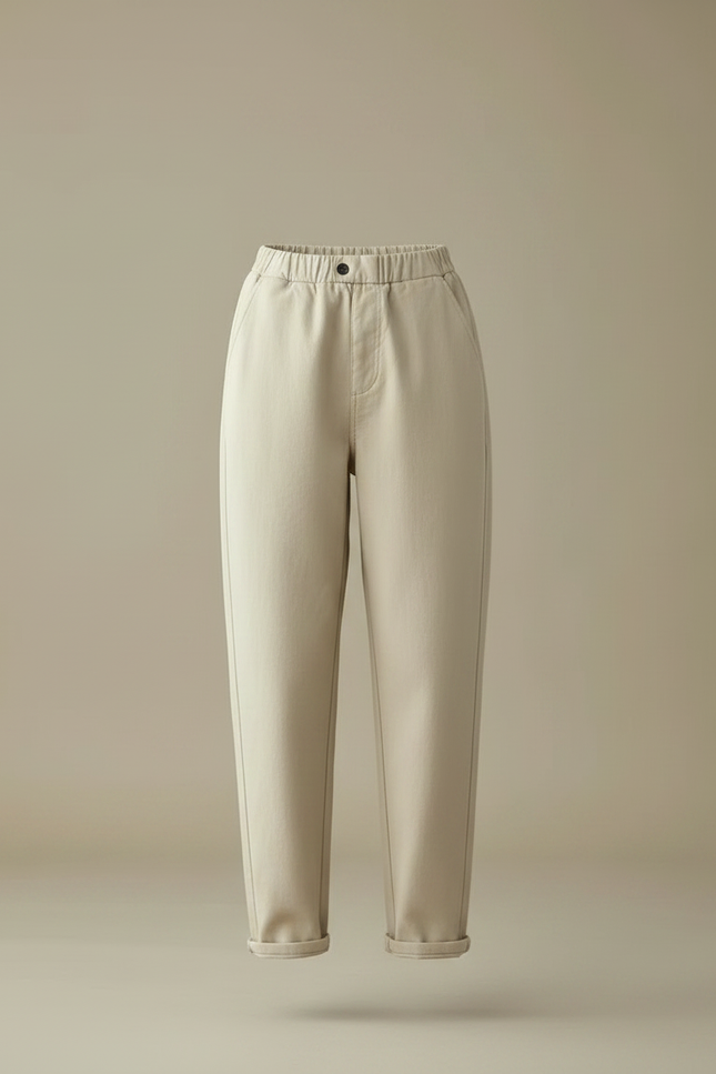 Pantalon Chino Femme Beige Coupe Ample Coton - Gabardine - vue 3