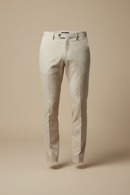 Pantalon Chino Beige Carreaux Slim Élégant Homme - Coton - vue 3