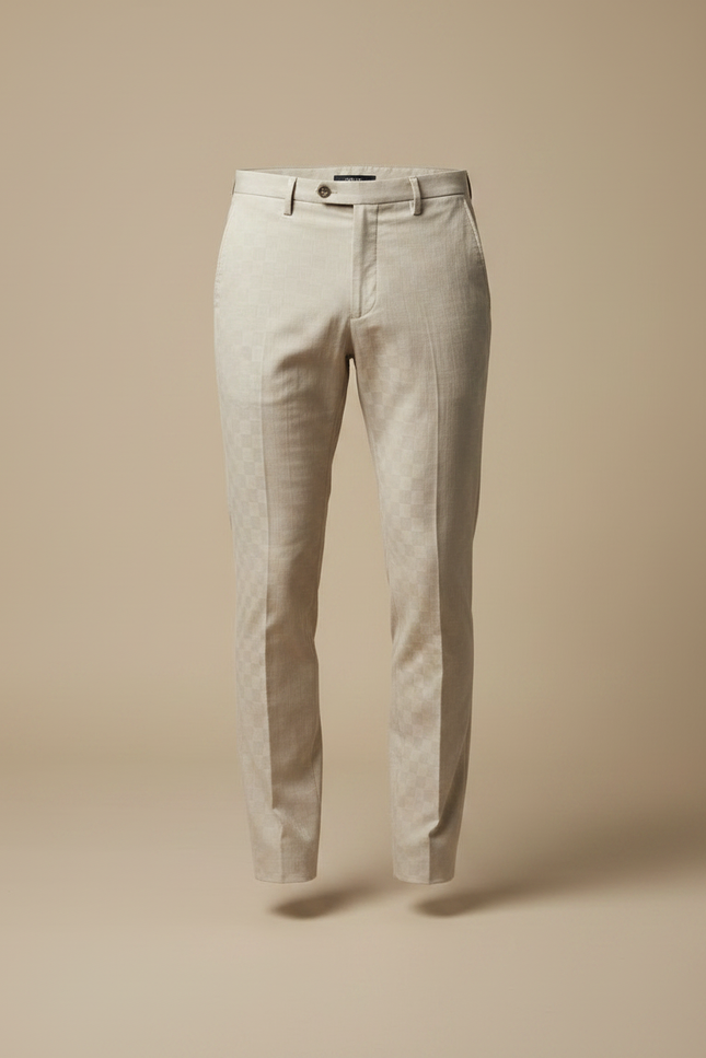 Pantalon Chino Beige Carreaux Slim Élégant Homme - Coton - vue 3