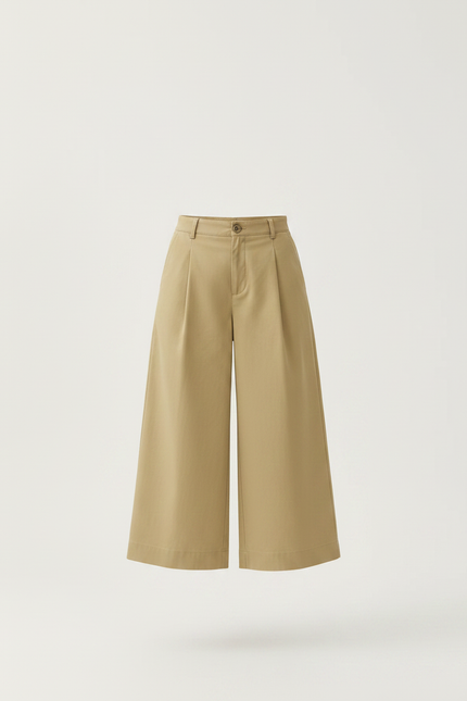 Pantalon Chino Kaki Ample Plissé Coton Décontracté - vue 3