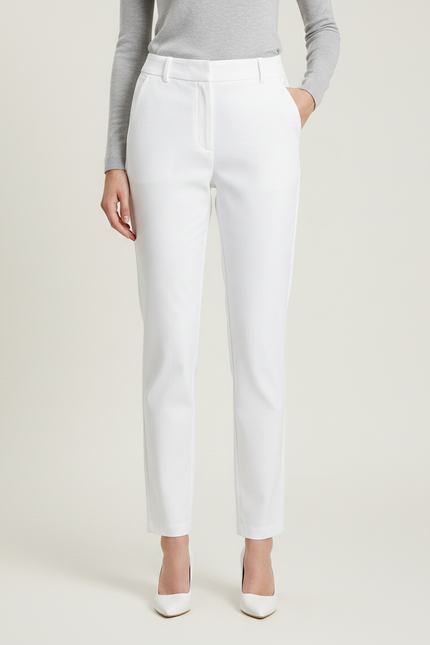 Pantalon Chino Blanc Droit Ajusté Femme Élégant - Gabardine - vue 3