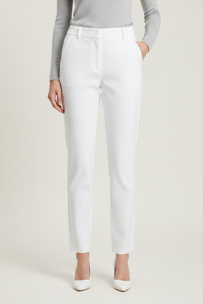 Pantalon Chino Blanc Droit Ajusté Femme Élégant - Gabardine - vue 3
