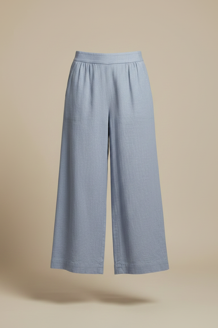 Pantalon Chino Bleu Ample Lin Décontracté Femme - vue 3