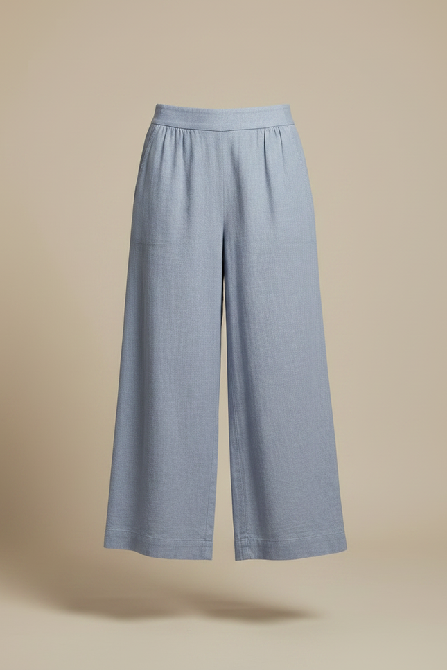 Pantalon Chino Bleu Ample Lin Décontracté Femme - vue 3