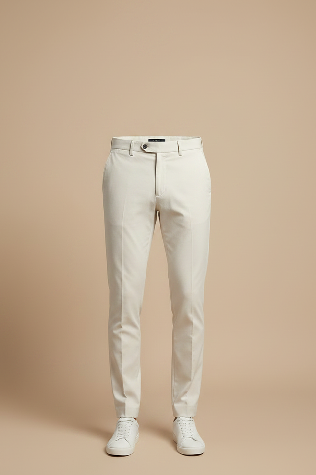 Pantalon Chino Beige Clair Coton Slim Élégant - vue 3