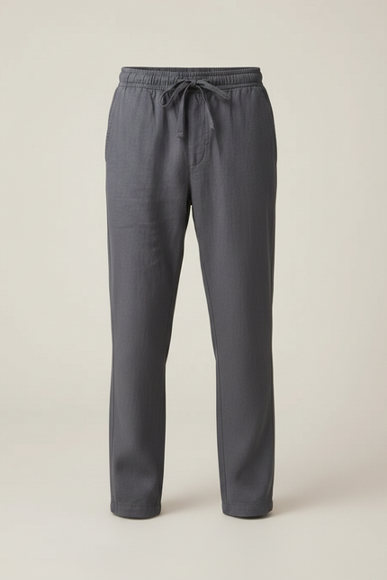 Pantalon Chino Gris Coton Lin Ample Garçon - vue 3