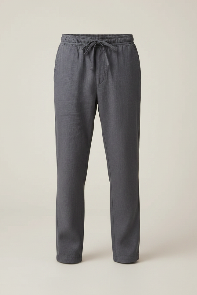 Pantalon Chino Gris Coton Lin Ample Garçon - vue 3