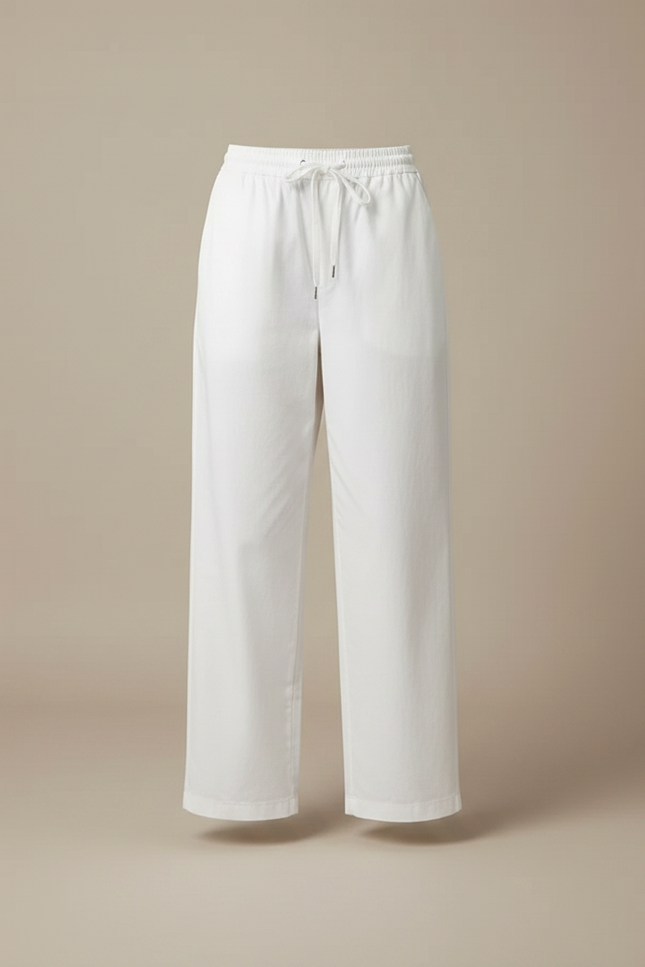 Pantalon Chino Blanc Ample Décontracté Cordon Femme - Gabardine - vue 3